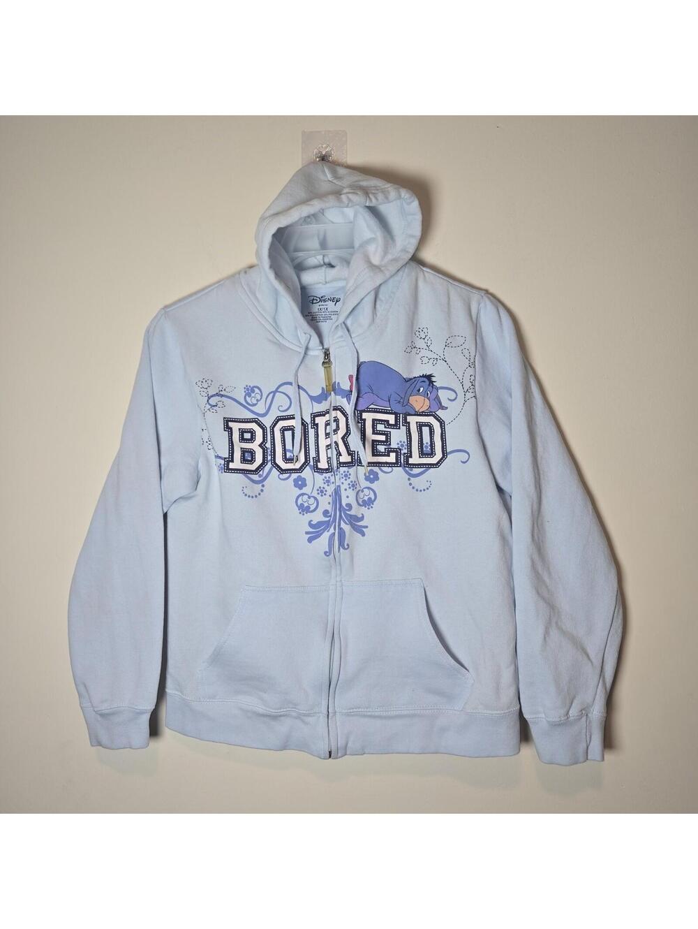 Disney Winnie The Pooh Eeyore Bored Fleece Zip Up Blue Hoodie Women's sz 1X READ